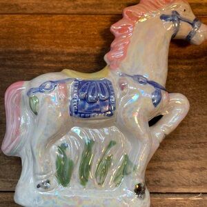 Ceramic Horse Figurine with Pink and Blue Accents